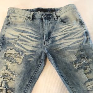 Pre-Owned Decibel Bedazzled Men Distressed Jeans Size 34/32